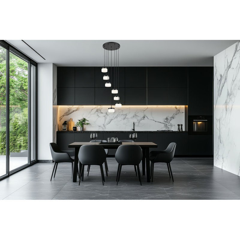 Lustre noir mat 7 lumières Renaud, Noir mat