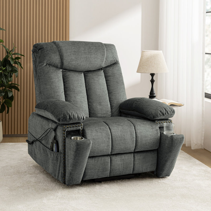 Fauteuil inclinable électrique massant et surdimensionné avec appui-tête réglable Mechtildis, Gris