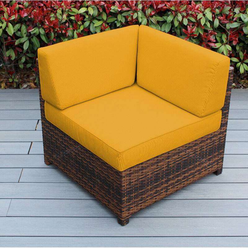 Billyjo Wicker Outdoor Lounge Chair, Canvas Sunflower Yellow Sunbrella® Canvas, Mixed Brown