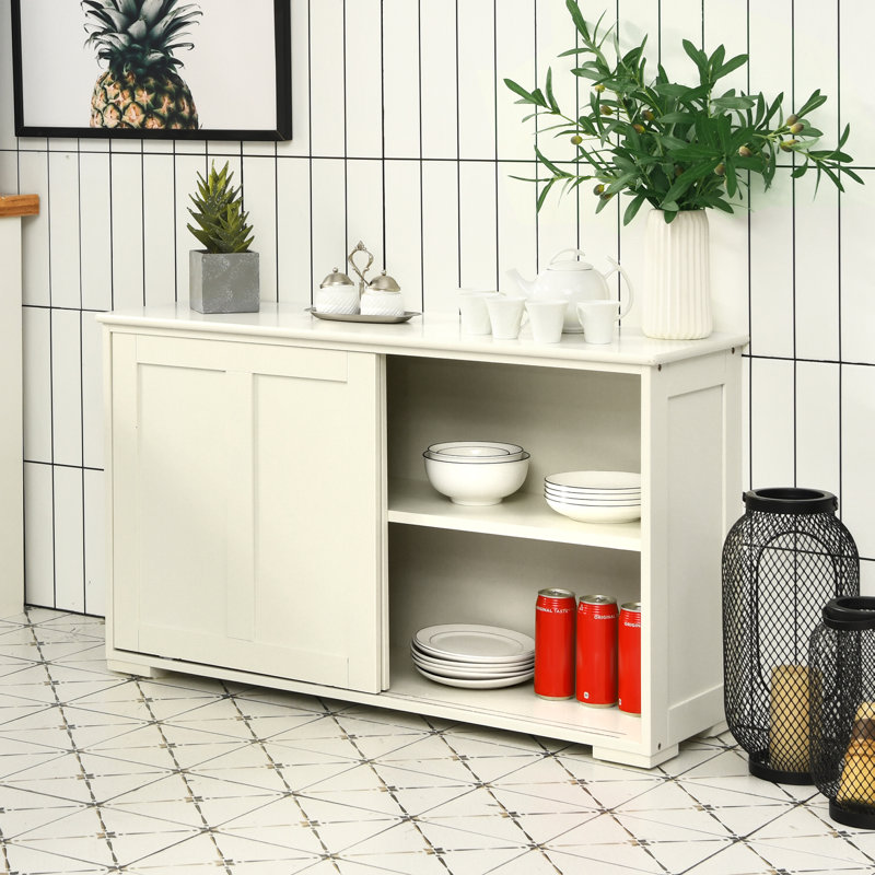 Shellson 42" Wide Kitchen Server Storage Sideboard, Adjustable Shelf, Cream
