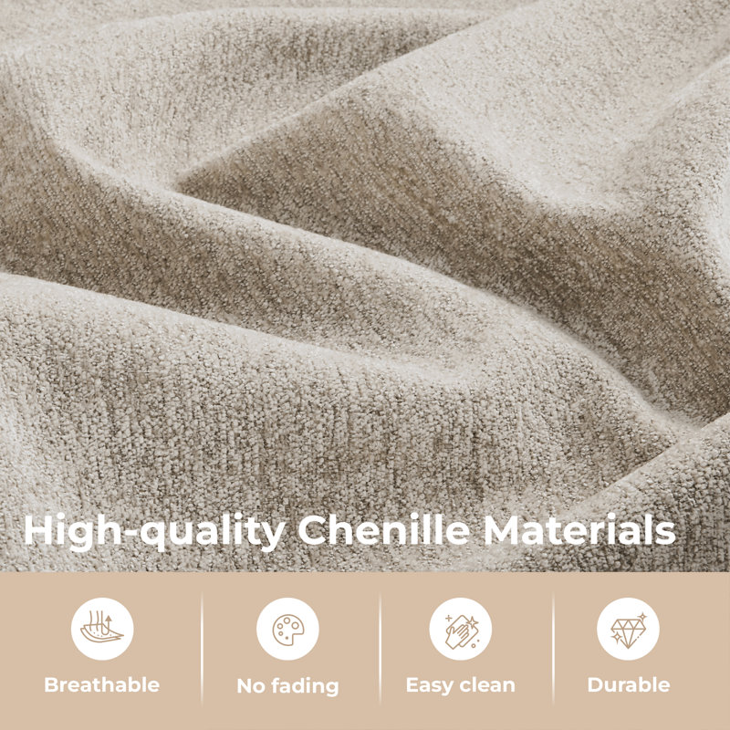 Bodhild 94.8" Feather-Filled Chenille Upholstered Sleeper Sofa, Taupe