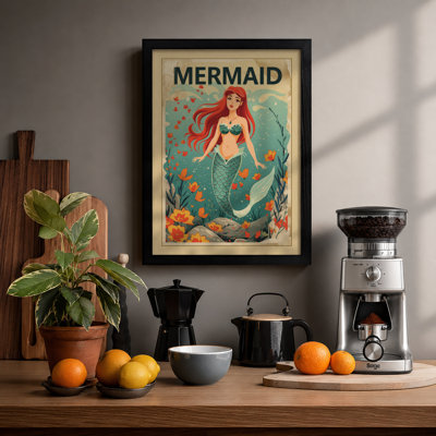 Mermaid in Teal Vintage - Framed Print