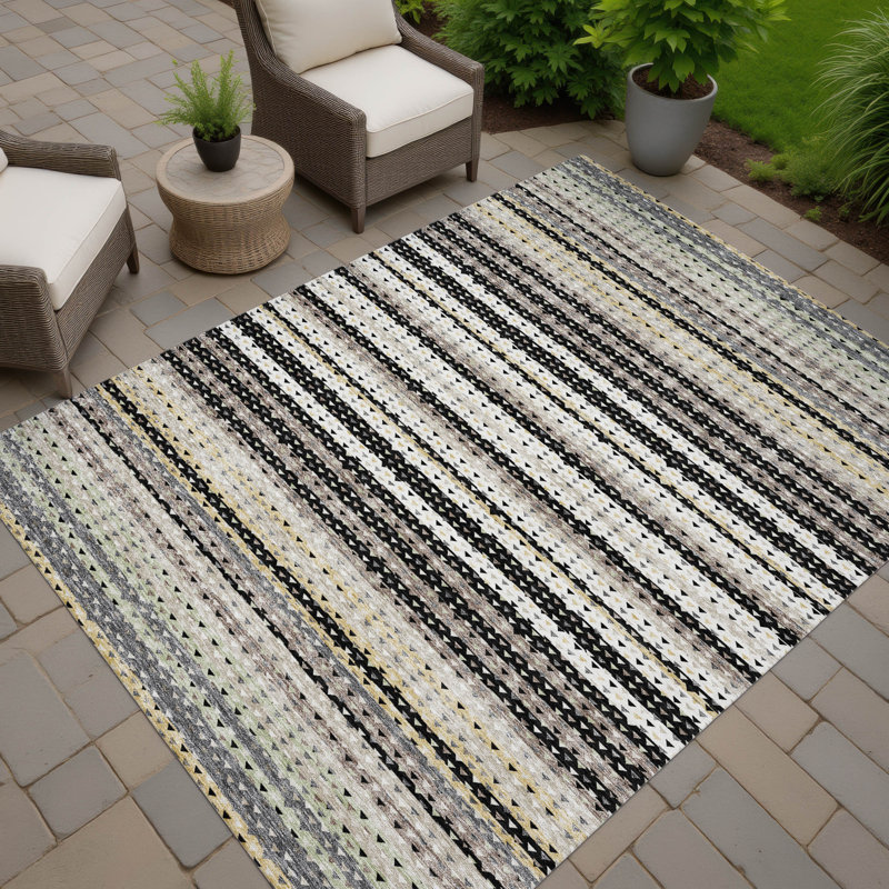 Machine Washable Indoor/Outdoor Chantille ACN2823 Stripes Rug, 5' x 7'6", Black