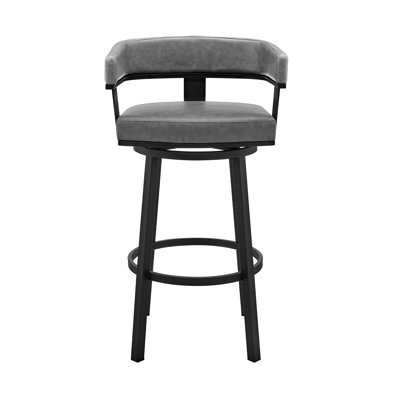 Kellum Swivel Counter and Bar Height Barstool with Arms in Faux Leather Upholstery and Metal Legs