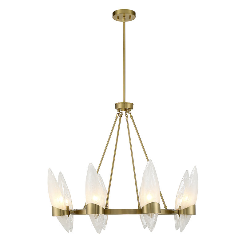  Lustre à 8 lumières en laiton chaleureux Nouvel, H 24 po x l 27 po x P 27 po, 8 lumières