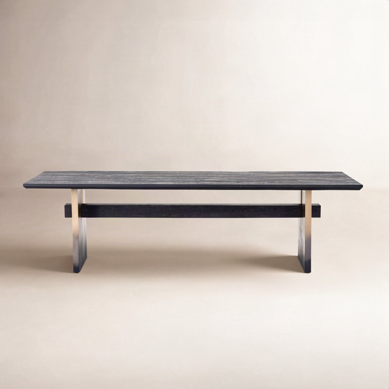 Brennan Solid Oak Dining Table, Black Oak Top/Ombre Brass Base