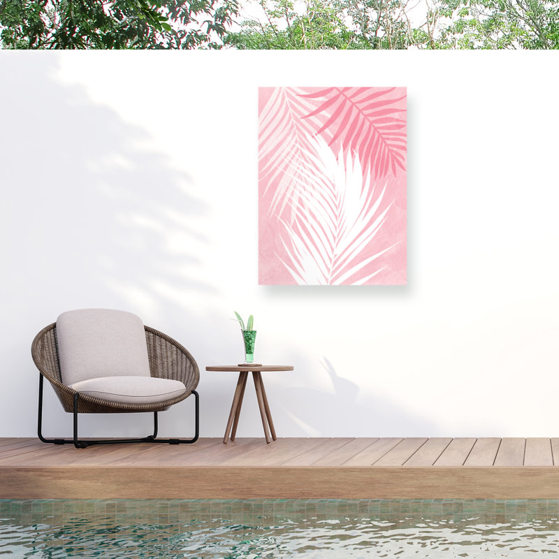 Feuilles de palmier en bambou Tina Lavoie sur toile rose pour l'extérieur, H 19 po x l 14 po