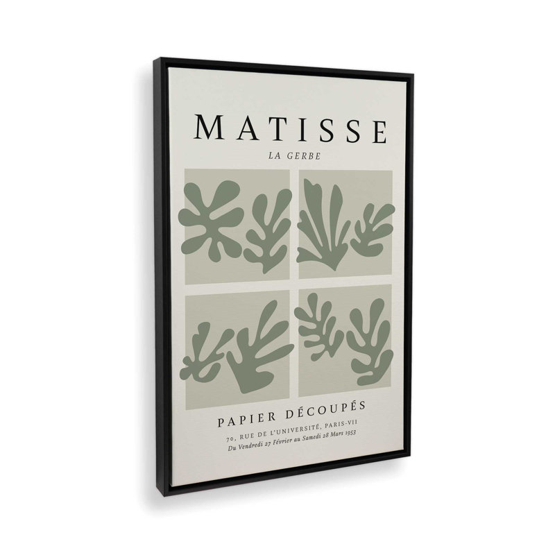 Matisse's La Gerbe Quartet en vert, H 12,75 po x l 8,75 po x P 1,75 po, Cadre flottant noir satiné