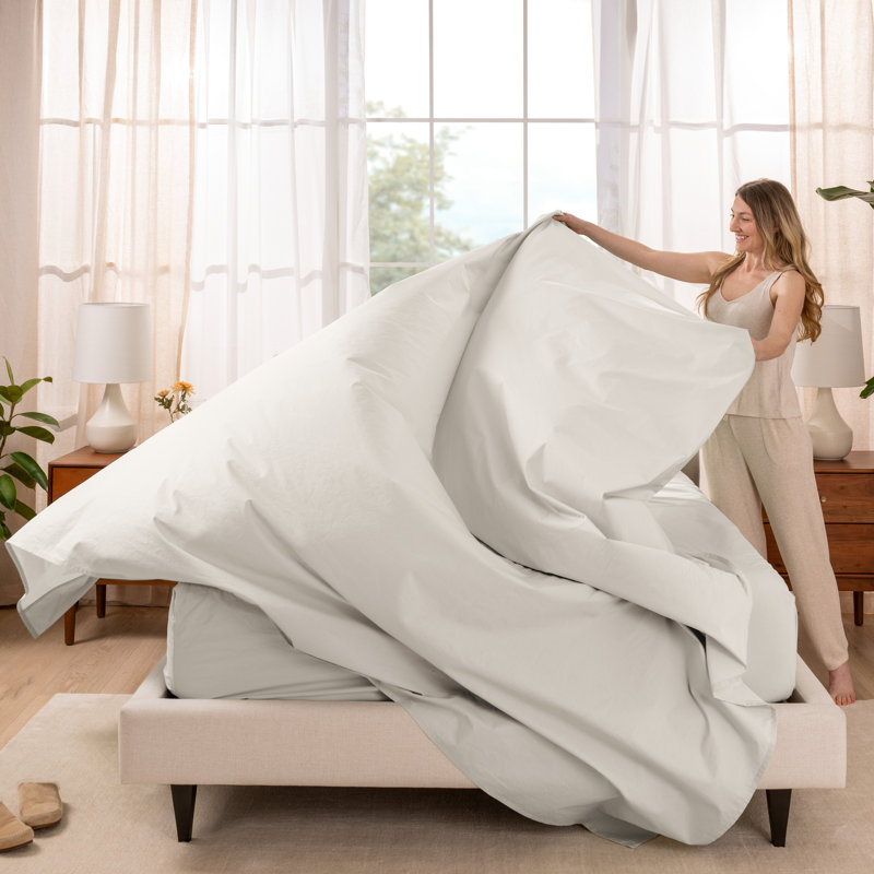 Ensemble de draps 100% coton percale, Beige français, Ensemble de draps très grand californien avec 2 t
