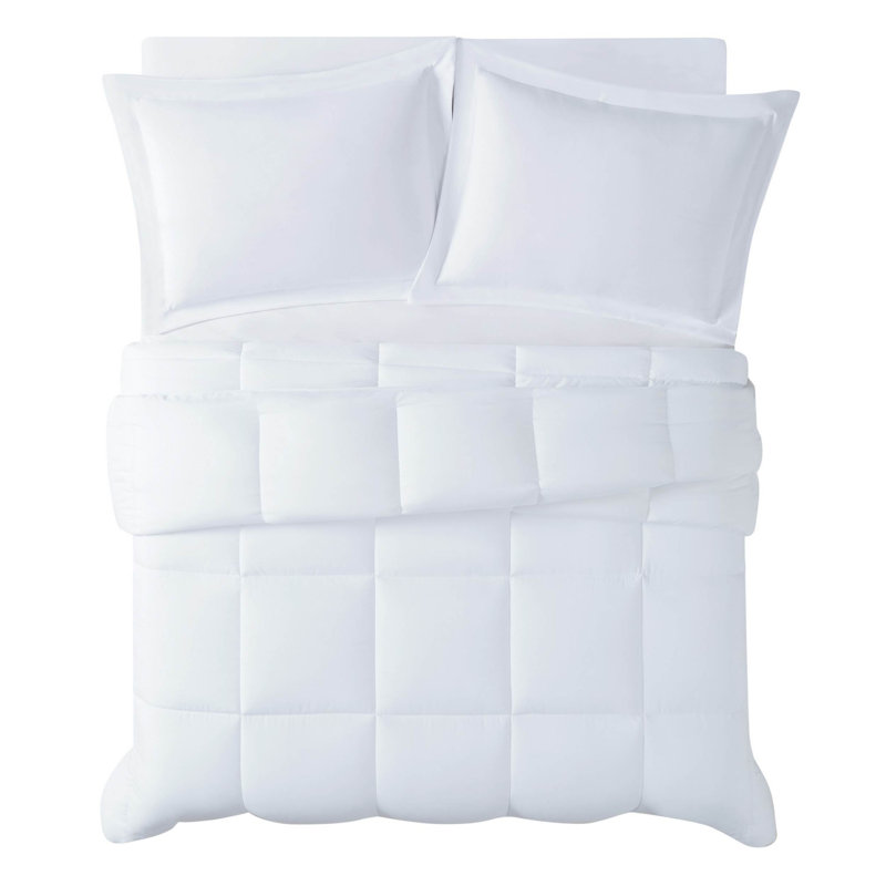 Truly Calm Antimicrobial Box Stitch Comforter, King Comforter + 2 Shams, White