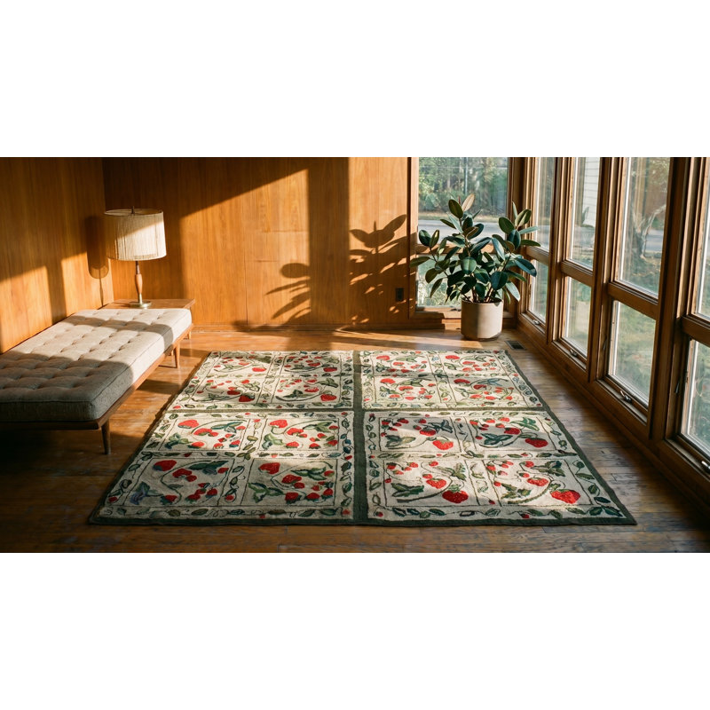 Antique American Hooked Rug Wool Ivory