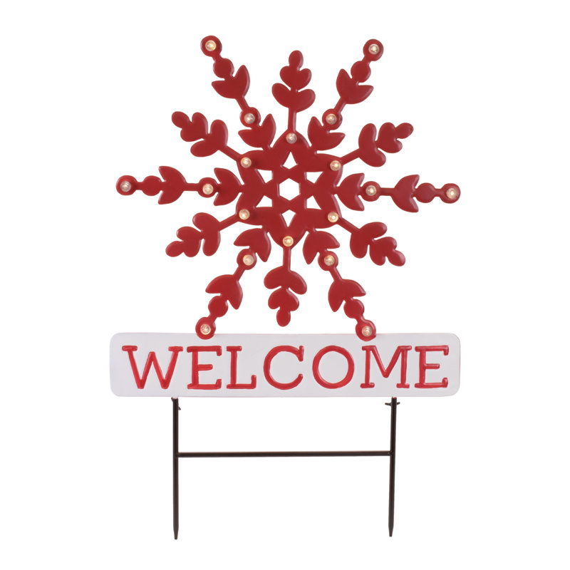 LED Snowflake Welcome Planter Stake