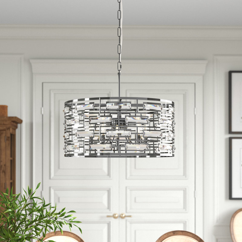 Lustre tambour 5 lumières Sybil, H 75 po x l 18,5 po x P 18,5 po, Chrome chrome