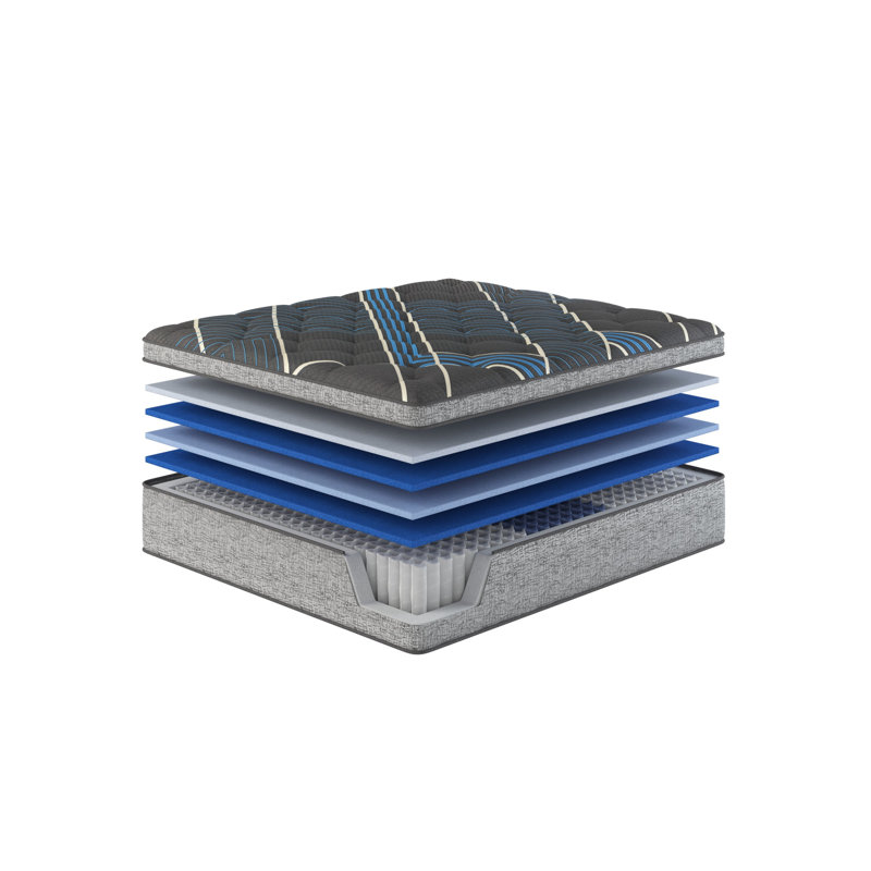 Matelas simple pour lit simple de 15 po offrant confort, refroidissement avancé, 800 ressorts enroulés, mousse à 360 °, gris et bleu, rembourrage en acier, matelas en mousse, confort