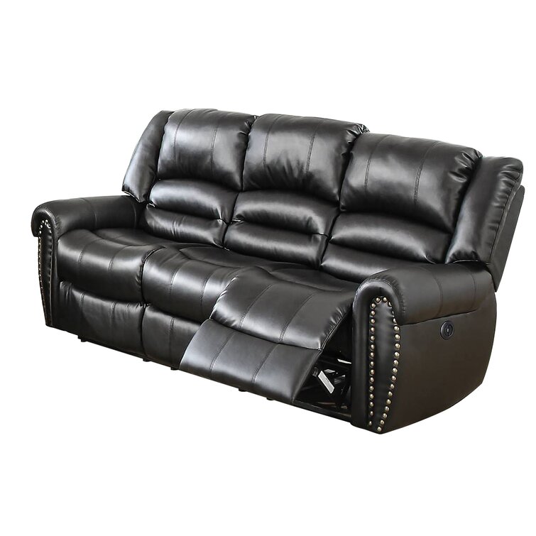 Blash 86 Round Arm Reclining Sofa Wildon Home Leather Type: Black Faux Leather