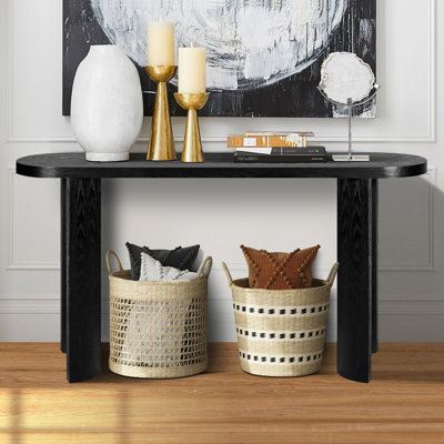 60" Console Table With Thick Top And Curved Legs, Oval, Black For Home Table, Living Room Use