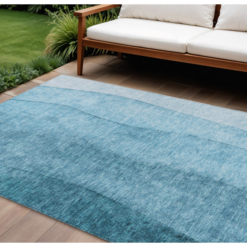 Tapis intérieur / extérieur bleu sarcelle lavable et turquoise 9 pi x 12 pi HomeRoots