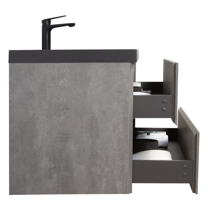 Meuble-lavabo simple flottant simple 42 po avec lavabo à surface solide Dhruven