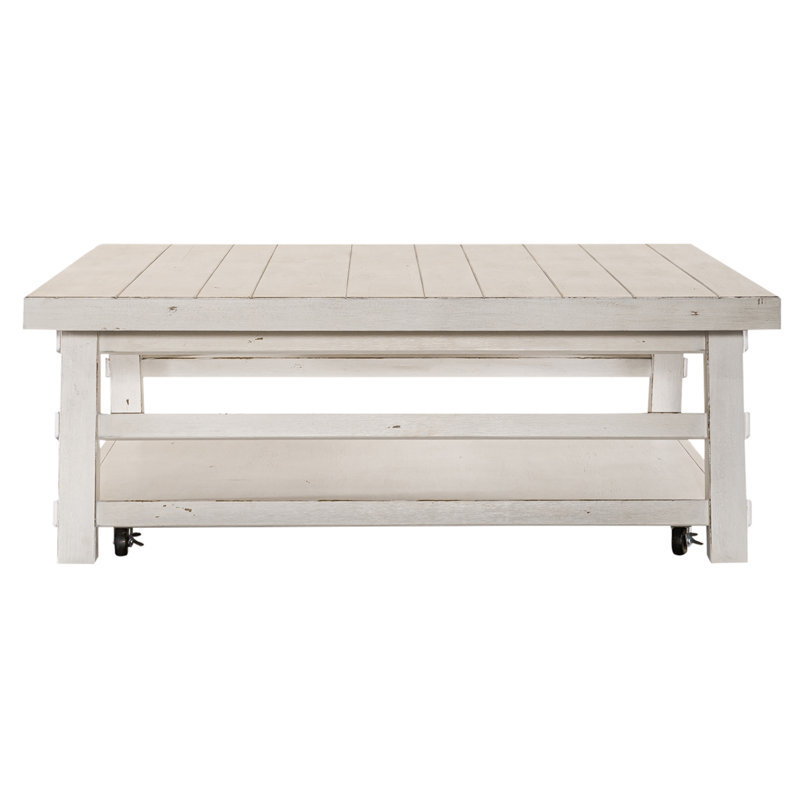 Table basse à 4 pieds avec rangement Bettee, Blanc marchés aux puces