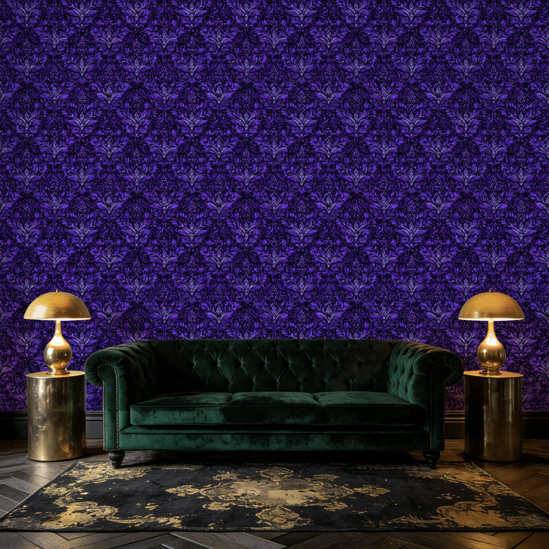 Papier peint adhésif rétro argenté damassé mauve foncé 17,7 po x H 118 po, 117.96" L x 17.7" W
