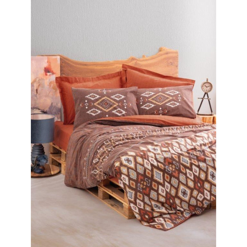 Premium 100% Cotton Ranforce Quilt Cover Set, Brown/Orange/White, Duvet Cover 53.1 x 78.7 inches & Pillowcase 31.5 x 31.5 inches | Soft & Durable, Machine Washable, Button & Envelope Closure, Stylish Home Bedding