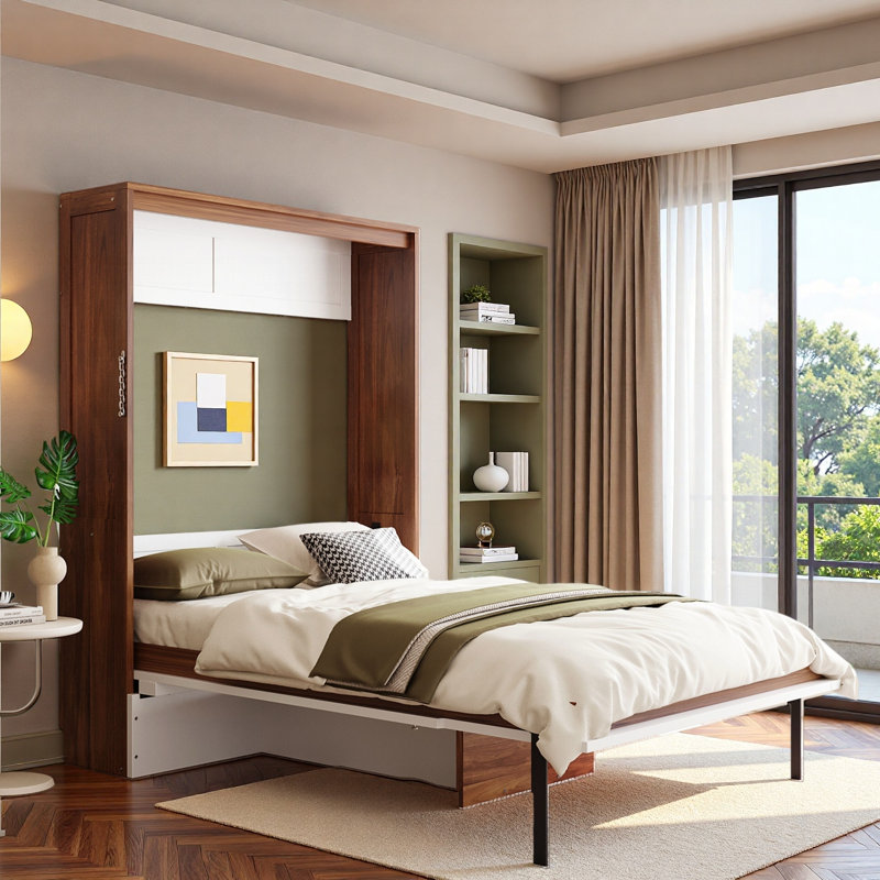 Murphy Bed With Foldable Desk, White