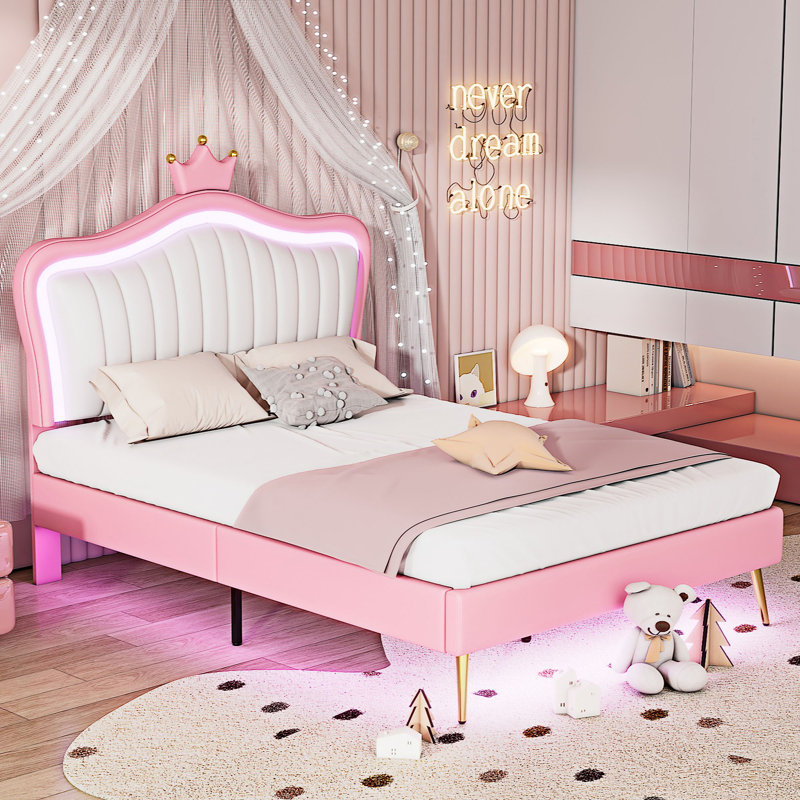 Lit tapissier Crystil par House of Hampton®, Double, Blanc / rose