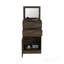 Commode en noyer foncé avec boîte à bijoux, miroir et rangement, parfaite pour les chambres à coucher organisées et élégantes
