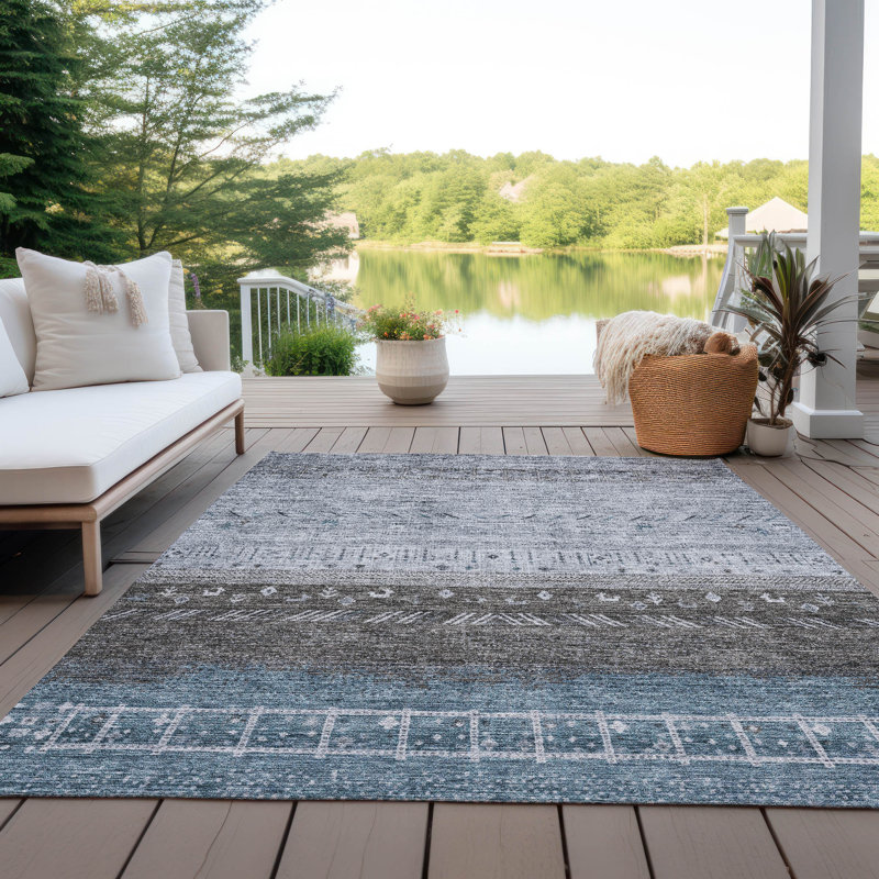 Hilda Blue Washable Indoor-Outdoor Rug - , 8' x 10'