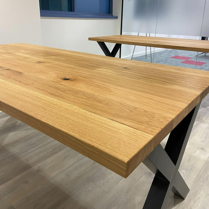 Solid Oak Office Desk - Chunky X Legs, 76cm H x 60cm W x 100cm D