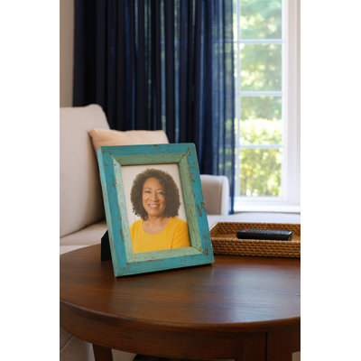 Cadre photo rustique en bois de manguier - bleu, photo 5 po x 7 po