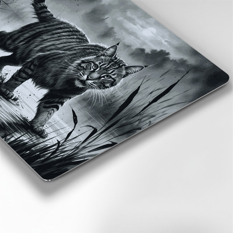 «Big Cats Fishing Cat», art mural en métal noir, H 12 po x l 18 po