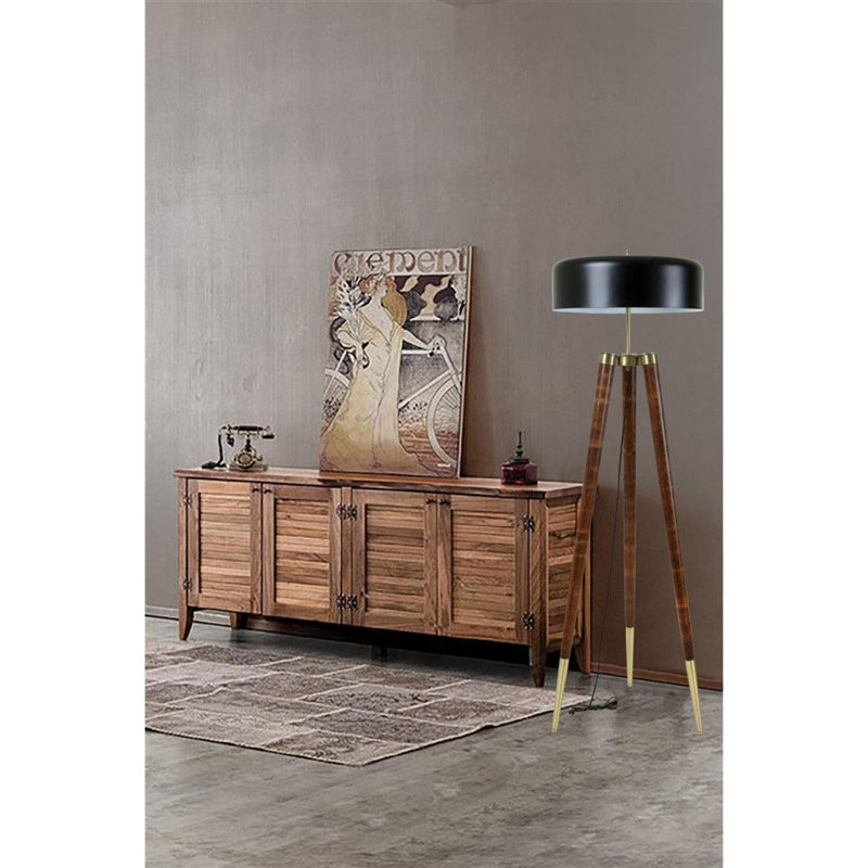Luro Elegant Floor Lamp with Hornbeam Body, Black & Walnut Finish, 64.9 in Height | E27 Socket, Max 60W | Durable Metal Cap, Electrostatic Oven Dried Paint | Chic Lighting for Living Room & Bedroom Decor