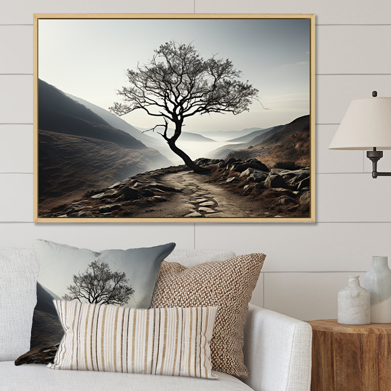 Charme de montagne arbre minimaliste, Cadre naturel flottant, H 30 po x l 40 po x P 1,5 po