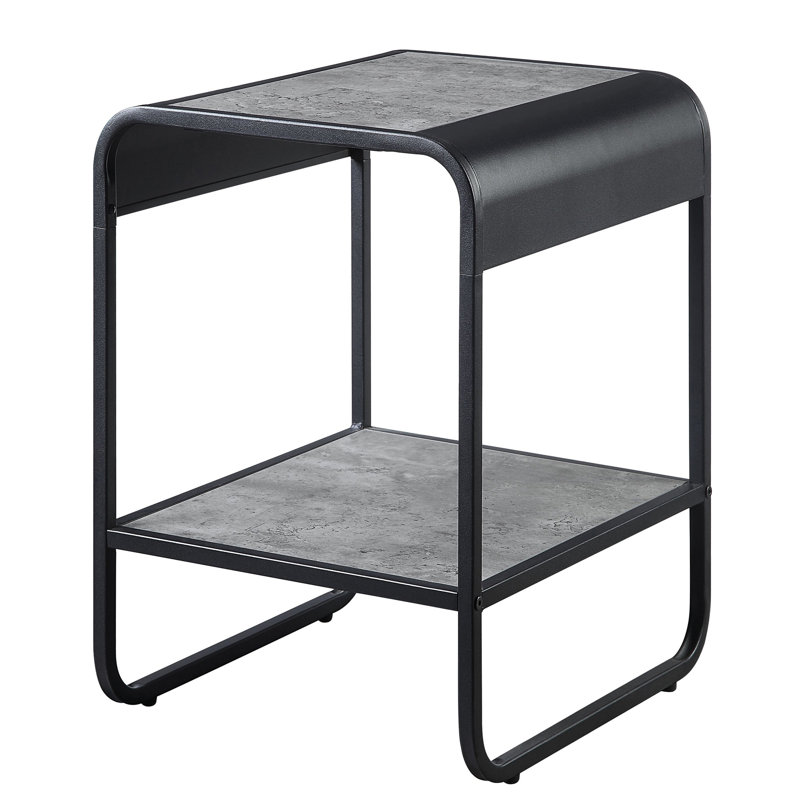 Table de bout en béton gris et noir avec des espaces de rangement modernes et supplémentaires