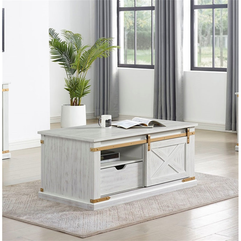 Table basse de style rustique antique 1 pièce Table de salon avec tablettes ouvertes seulement la table, pas de chaises.