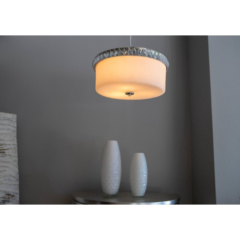 Luminaire suspendu en cristal et verre 3 lumières Thera Cora, argent et transparent
