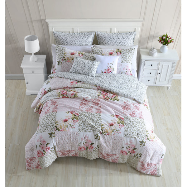 Spring Garden Aqua Mist Embroidered Floral Comforter Bedding by Royal Court