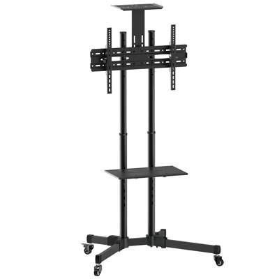 Support de plancher inclinable noir avec étagère, peut supporter jusqu'à 110 lb