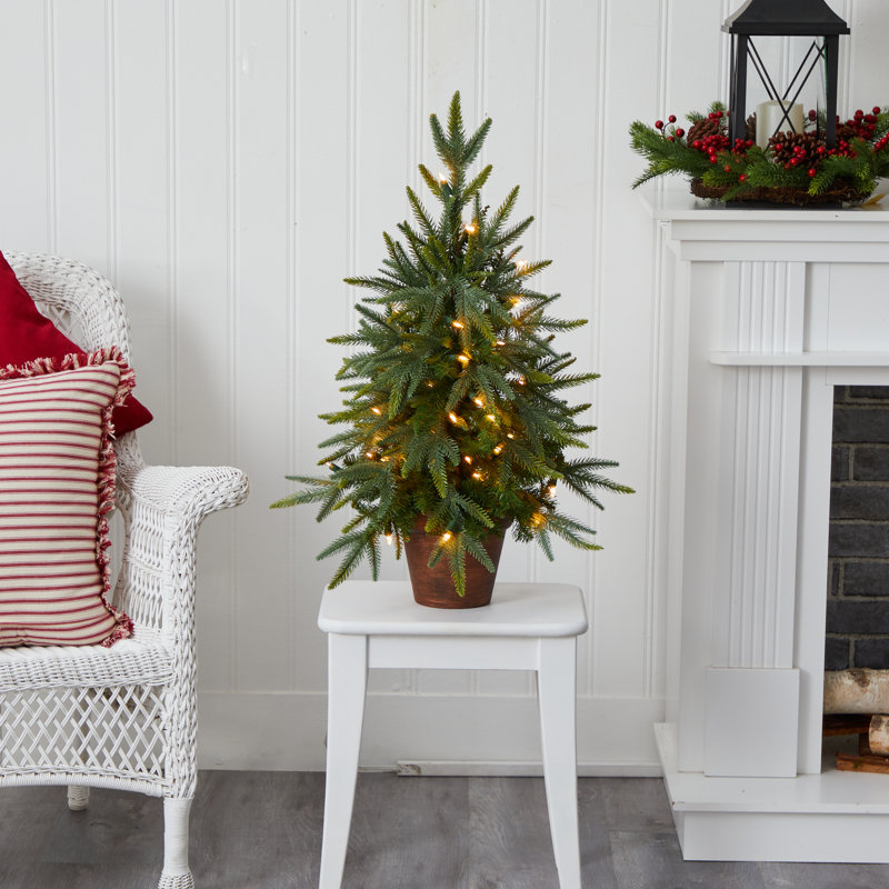 Sapin de Noël artificiel vert 2,5 pi avec 50 lumières et lumières blanches Jonteria Nearly Natural