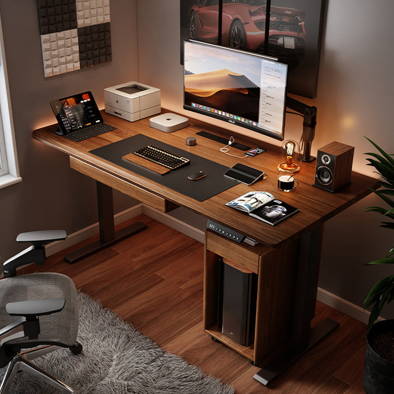 Black&Walnut Rectangular Solid Wood with 2 drawers desk, 47.24" H x 62.99" W x 27.56" D