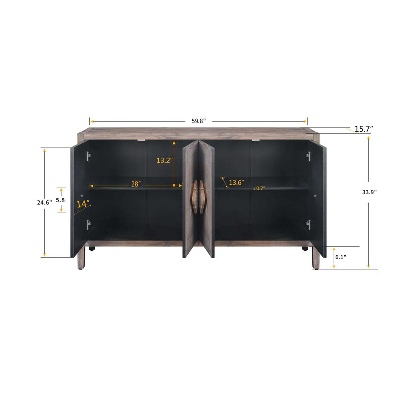 Antique Brown Carved Wood Four-Door Sideboard