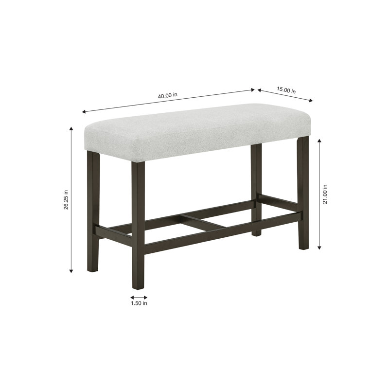 Wyncote Wood Upholstered Counter Bench, Stone Gray