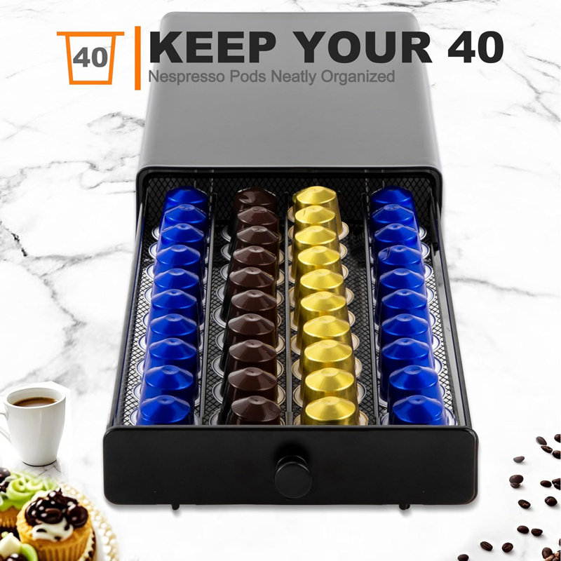 Compatible avec tiroir à dosettes de café, support à dosettes pour comptoir, capacité de 40 capsules, noir