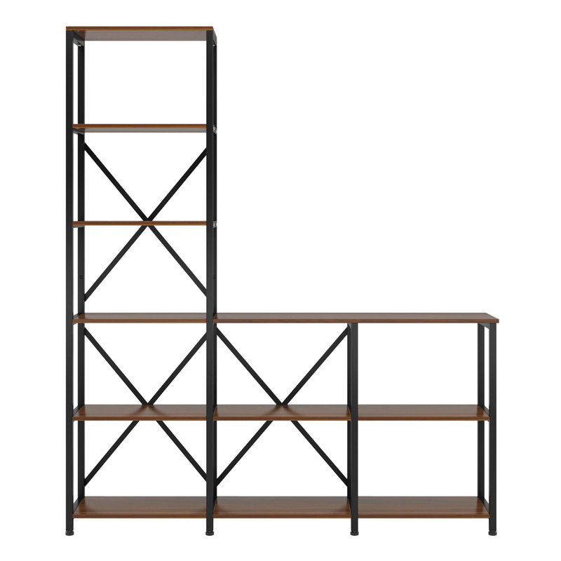 9-Shelf Bookshelf, Industrial Ladder Corner Etagere Bookcase