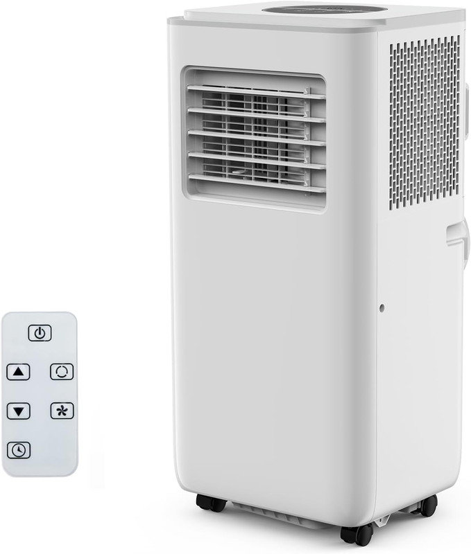Climatiseur portatif 10 en 10 000 BTU 3-en-1 avec télécommande, refroidit 450 pieds carrés, déshumidificateur et ventilateur à 2 vitesses, minuterie 24H, mode veille, ensemble de fenêtre pour chambre à coucher, salon, bureau