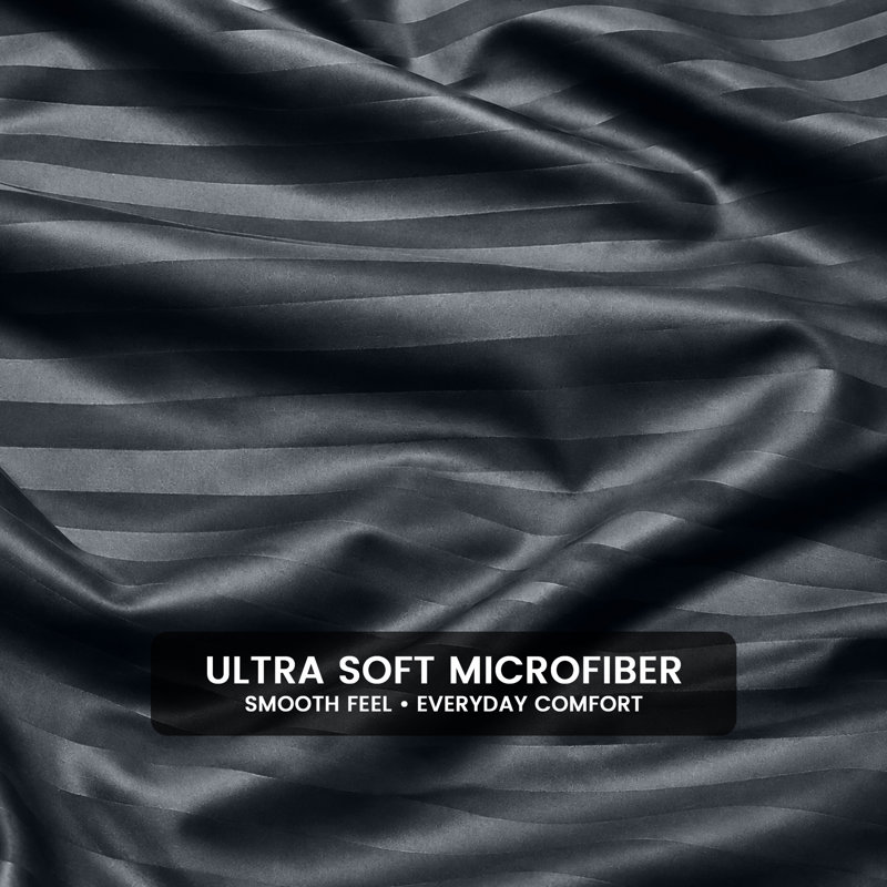 Imperial Homeware London Microfiber Striped Duvet Cover Set with Pillowcases, Charcoal