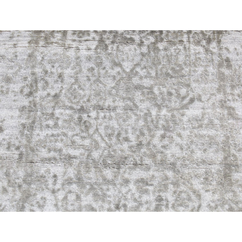 2'7"x6' Grey Hand Knotted Wool and Silk Zoroastrian Design Runner Rug G87333