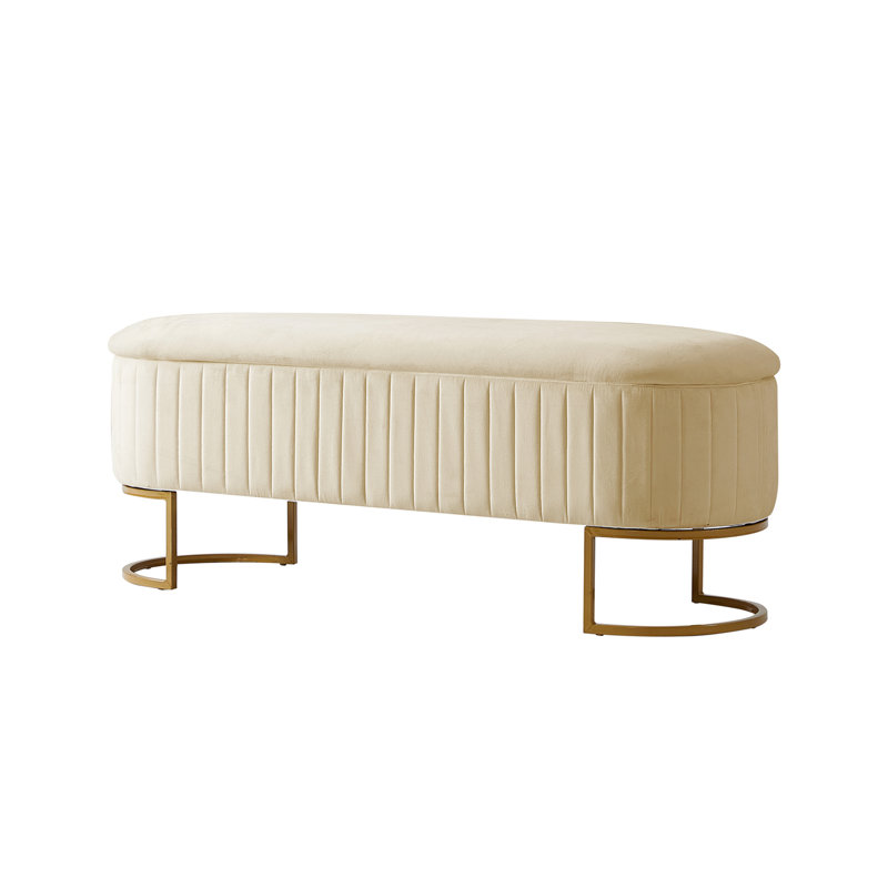 Ferdinand 55.5" W Upholstered Storage Bench, 19" H x 50.5" W x 16" D, Beige