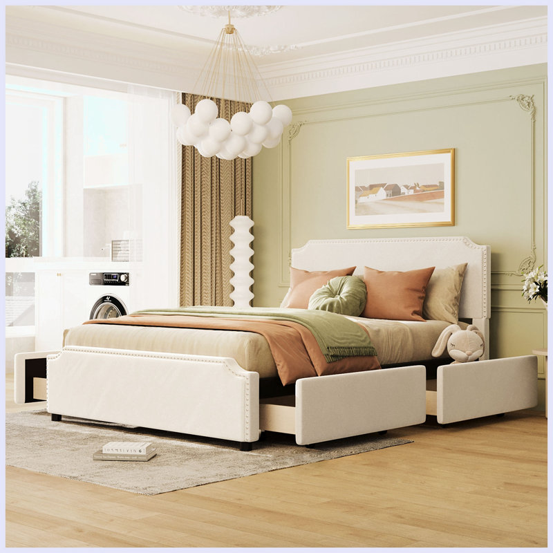 Grand lit plateforme avec rangement Ficarra, Blanc